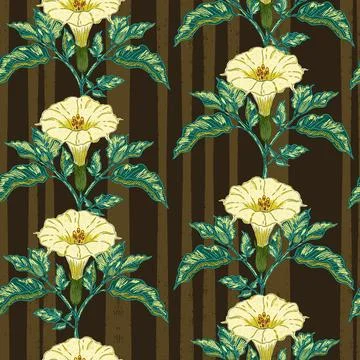 Datura flower seamless botanical pattern with vintage hand drawn floral illus Ilustración de archivo