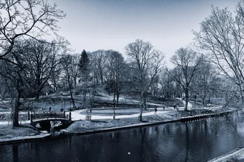 Daugava river passes through Riga, Latvia 写真素材