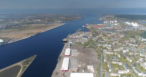 Daugava river Shipyard drone flight vessel tanker and ships marine 動画素材 87607263