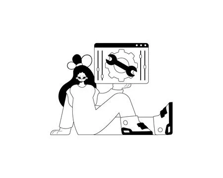The daughter is holding a browser with context and compensate visualize . s.. Ilustração Stock
