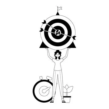 The daughter is holding a devour with arrow in the compilation . skill conc.. Illustrazione stock