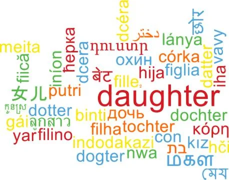 Daughter multilanguage wordcloud background concept Stock Illustration