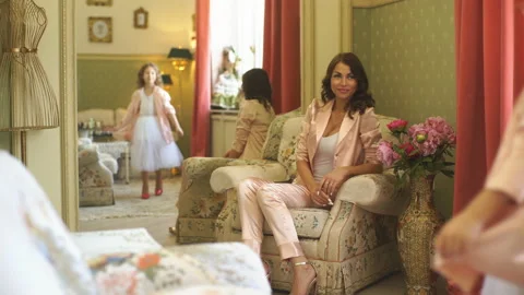 Daughter posing in front of the mirror Stock Footage 87782301