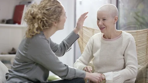 Daughter posing for a selfie with her smiling cancer ailing mother Stock Footage 108072038