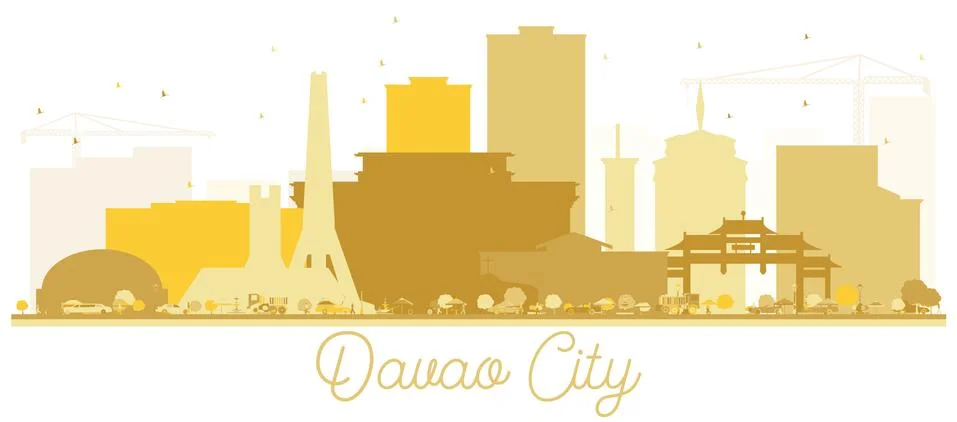 Davao City skyline Golden silhouette. Stock Illustration