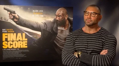 Dave Bautista is interviewed during the press junket for Final Score Video stock 101186433
