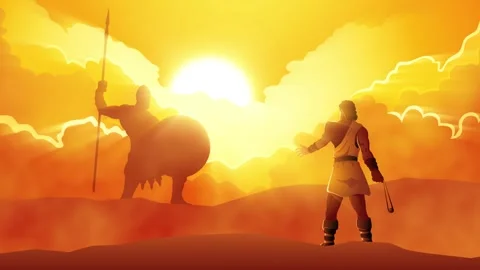 David and Goliath ready for a duel Stock Footage 276302446