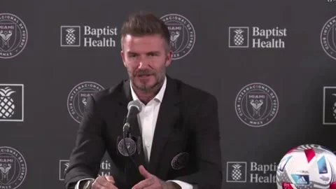 David Beckham gives Inter Miami press conference after Phil Neville appointment Stock Footage 148549975