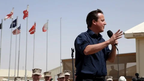 David Cameron visits and speaks with deployed British and US forces - 2011 Stock Footage 100375456