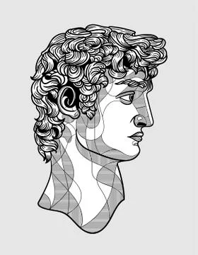 David classical sculpture. Black and white style. Stock Illustration