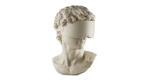 David Head In VR Glasses Animation. Futuristic Michelangelo's David Sculpture. Stock Footage 189381474