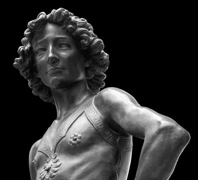 David killer of Goliath ancient statue. Biblical story. Antique sculpture of Stock Photos