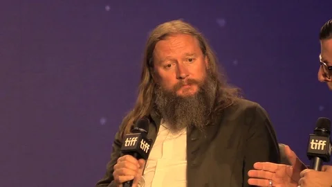David Mackenzie and Chris Pine at 2018 TIFF - ‘Outlaw King’ - Press Conference Stock Footage 102032489