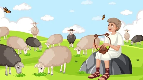 David Playing Music for Sheep Stock Footage 252065819