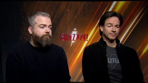 David Sandberg and Peter Safran are interviewed for new movie 'Shazam' - 2019 Video stock 107535853