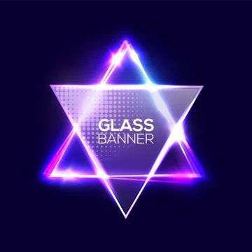 David star neon sign. Triangle background. Stock Illustration