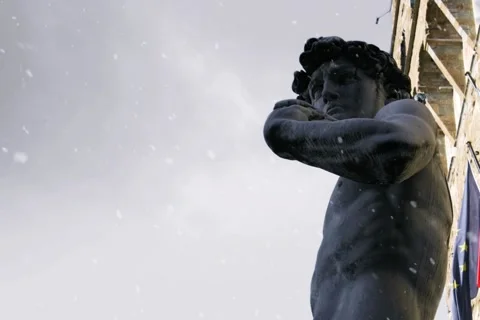 David statue Florence - the snow over statue Stock Footage 166920676
