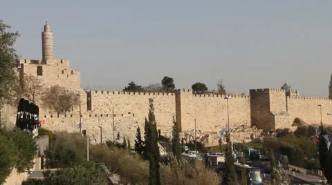 David tower, Ancient Jerusalem walls. Stock Footage