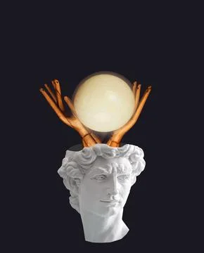 David's head with fortune teller ball above his head and wooden hands of wi.. Stock Illustration