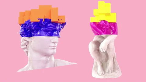 David+Thinker sculpture 3D Animation Glitch Stock Footage 217415835