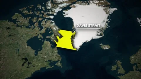 Davis Strait Highlighted Map Animation on Satellite View Vídeos de archivo 335537710