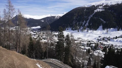 The Davos valley and ski slopes in winter Stock Footage 345283541