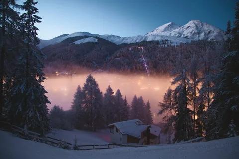 Davos winter awesome sunset  time lapse, Switzerland Stock Footage 143240367