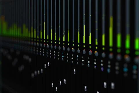 DAW Mixing Console. Computer Music Mixing &amp; Production. Black Mixer Panel. Au Stock Photos