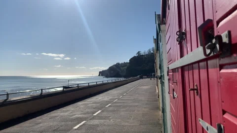 Dawlish beach huts Devon coast in England English riviera UK Vidéo 270232372