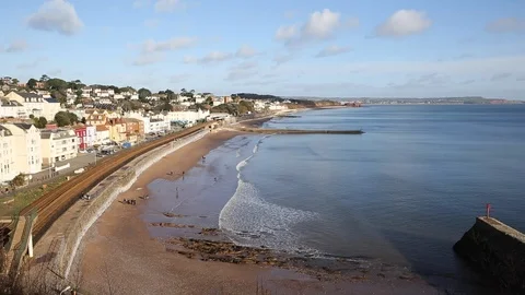 Dawlish Devon England with train and sea Stock Footage 86115504