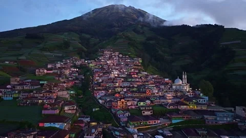 Dawn aerial view of Nepal van Java village on Mount Sumbing, Stock-Footage 335977474