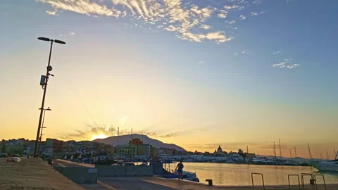Dawn behind Mount Erice in Trapani. Sicily Italy Stock Footage 247000517