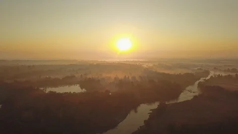 Dawn in the Chernobyl exclusion zone. View from the copter. Stock Footage 107374933