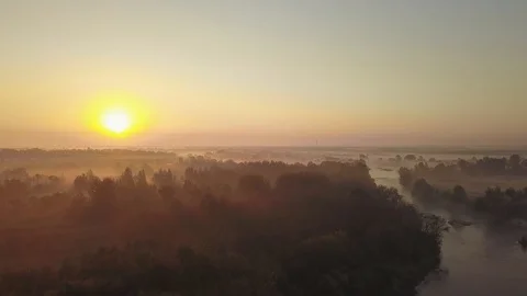 Dawn in the Chernobyl exclusion zone. View from the copter. Video stock 107375064