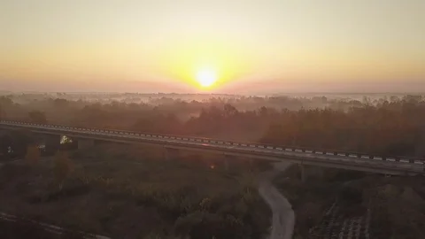 Dawn in the Chernobyl exclusion zone. View from the copter. Stock Footage 107375275