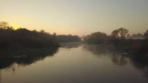 Dawn in the Chernobyl exclusion zone. View from the copter. Stock Footage 107375295