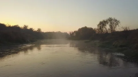 Dawn in the Chernobyl exclusion zone. View from the copter. Stock Footage 107375310
