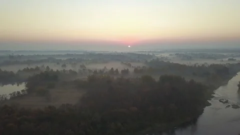Dawn in the Chernobyl exclusion zone. View from the copter. Stock Footage 107375409