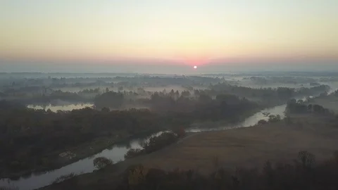 Dawn in the Chernobyl exclusion zone. View from the copter. Stock Footage 107375459