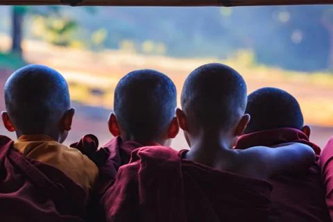 Dawn at a children's buddhist monastry, Myanmar Stock Photos