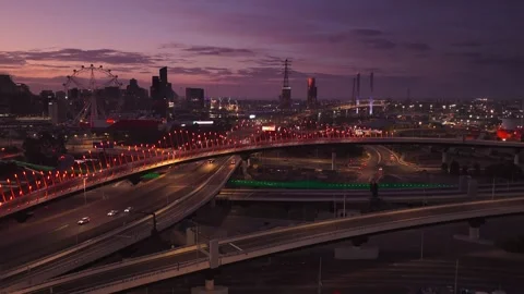 Dawn Drone Flight Over West Melbourne With Bolte Bridge and Road Development Stock Footage 325421352