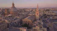 Dawn Flying Towards And Around Carmelite Church Dome &Amp; Steeple In Valletta Malta Stock Footage