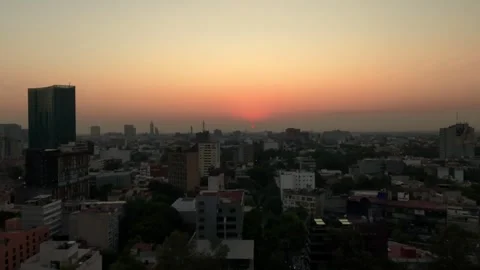 Dawn Front: Aerial 4K Drone View of Mexico City Twilight Stock Footage 308045672
