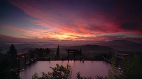 Dawn in front of temple gate Stock Footage 147063761