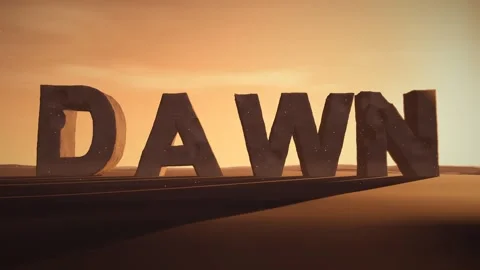 Dawn Giant Eroded Stone Letters Standing in a Desert at Sunset with Volumetric Stock Footage 342220279