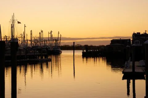 Dawn at the harbor Stock Photos