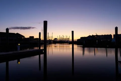 Dawn at the harbor Stock Photos