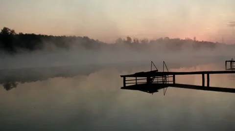 Dawn mist over the river Stock Footage 8766689