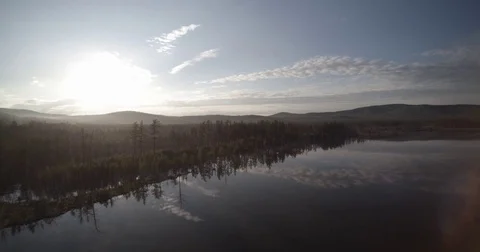 Dawn, morning, forest, lake. Stock Footage