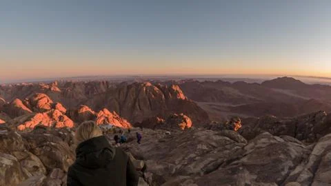 Dawn on Mount Sinai in Egypt Stock Photos
